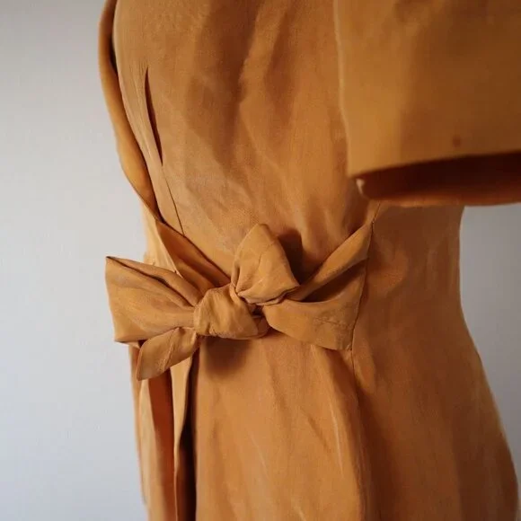 Vintage Yellow Orange Silk Gillian Wrap Dress Size 2 - Picture 5 of 13